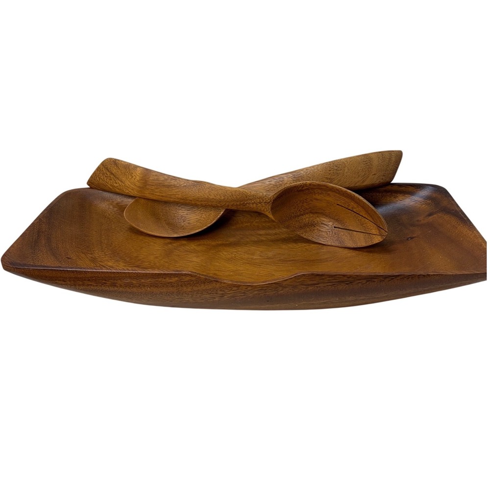Vintage Rosas Philippine Handicrafts Monkey Pod Wood Serving Tray & Salad Server